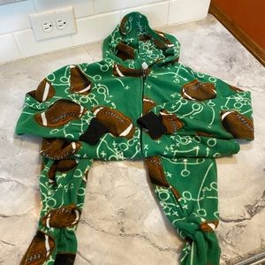 Boys onesie zipper pajamas green with footballs